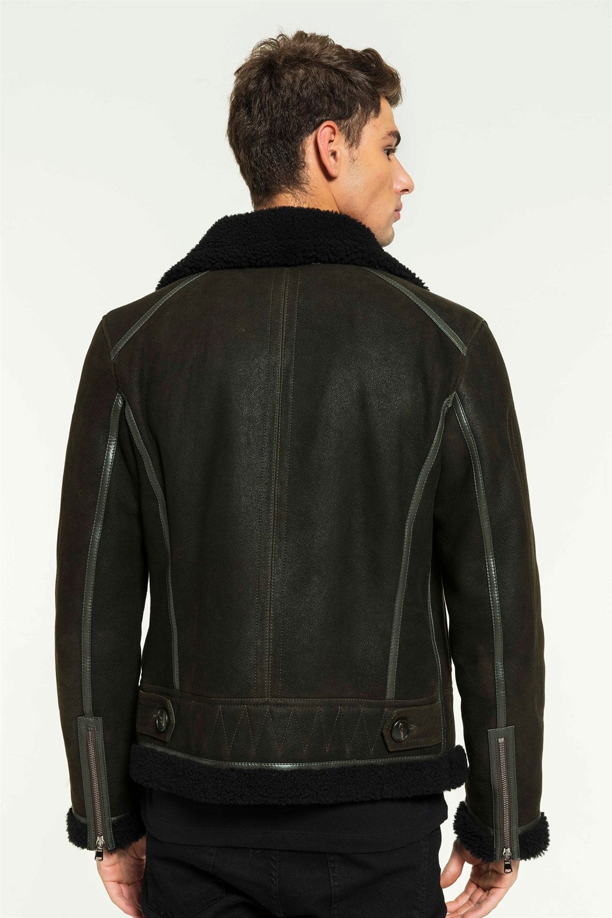 Men’s Aviator Dark Green & Black Shearling Jacket