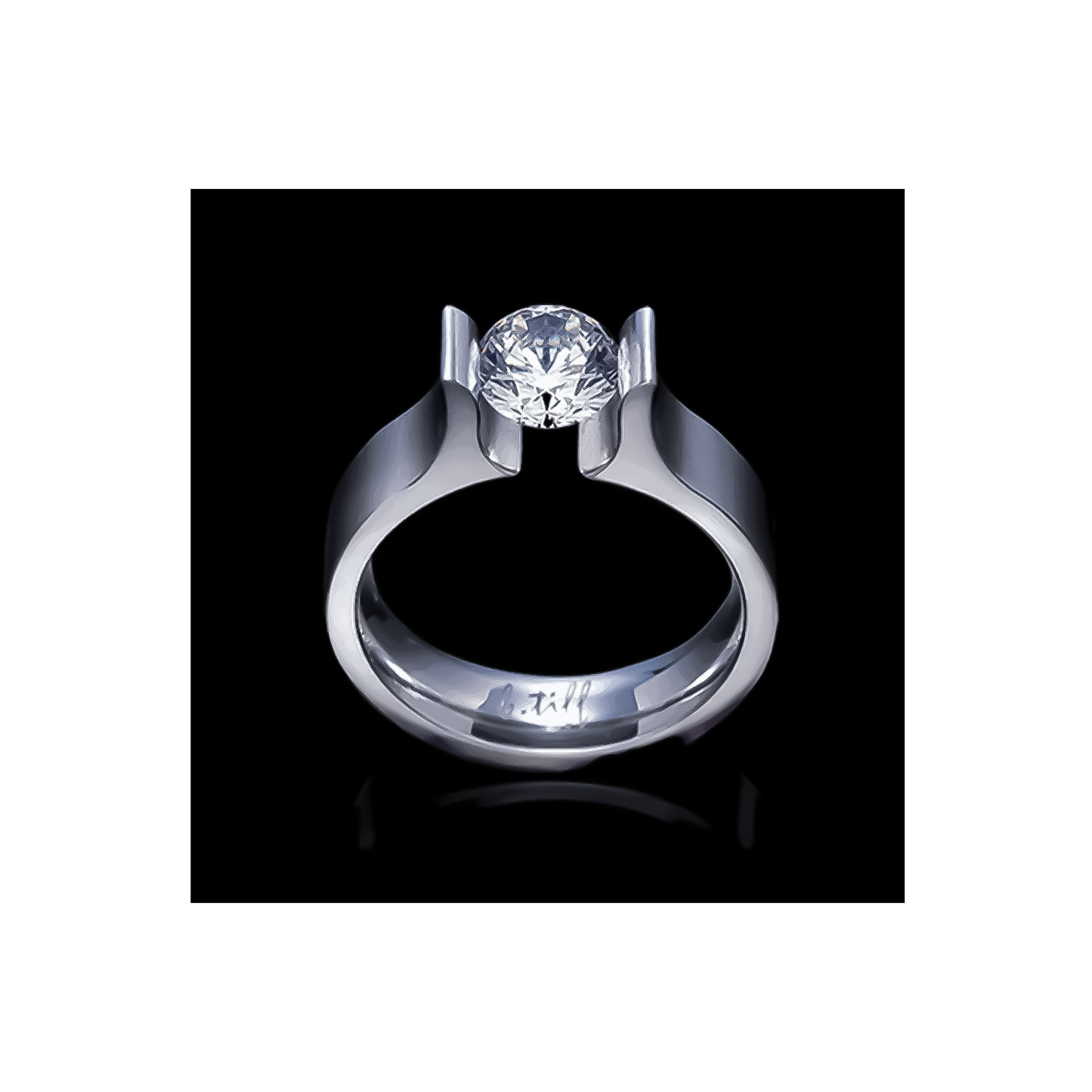 RG092W B.Tiff Tension 1 ct Round Solitaire Tall Edge Engagement Ring