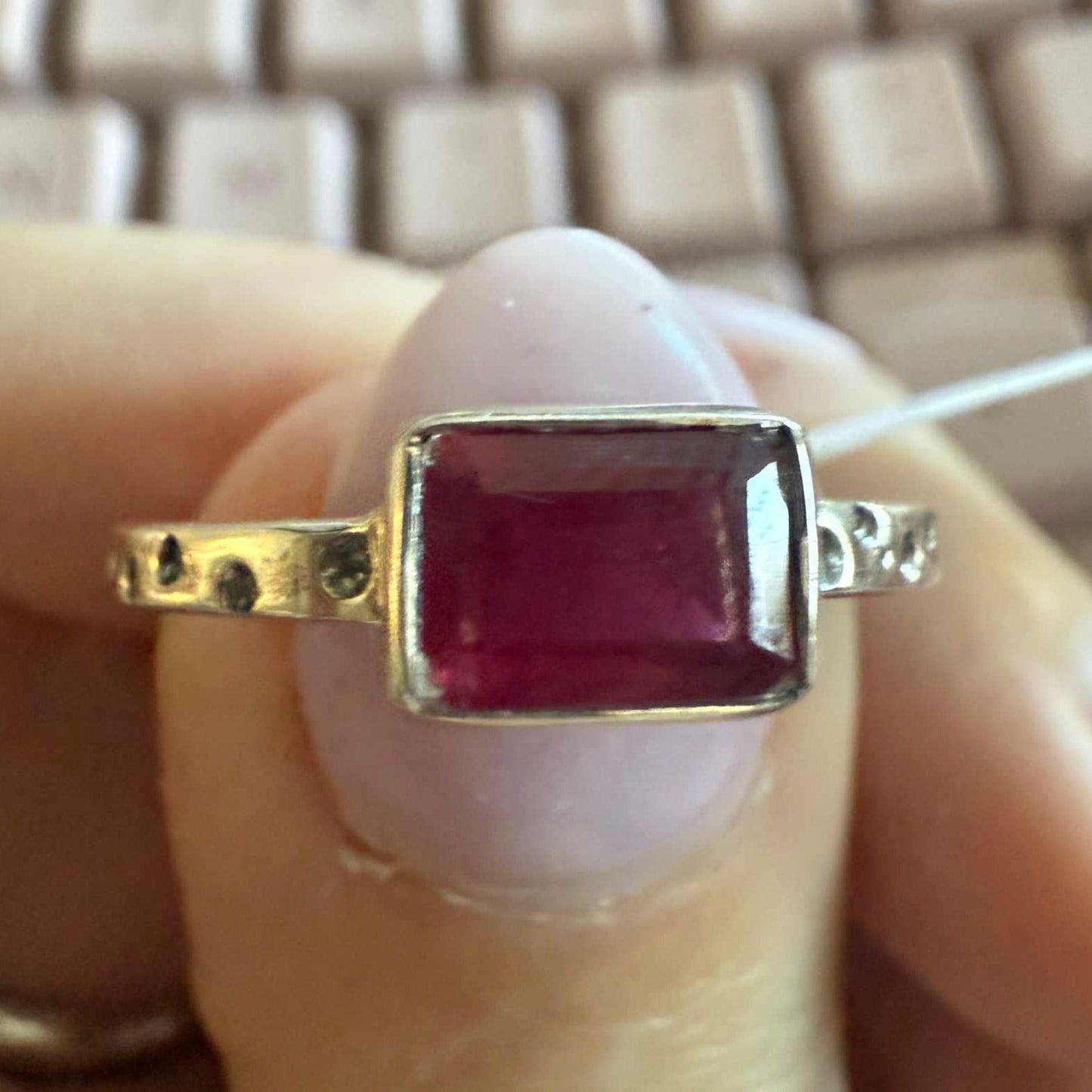 Ruby Emerald-Cut Sterling Silver Ring (Size 9)