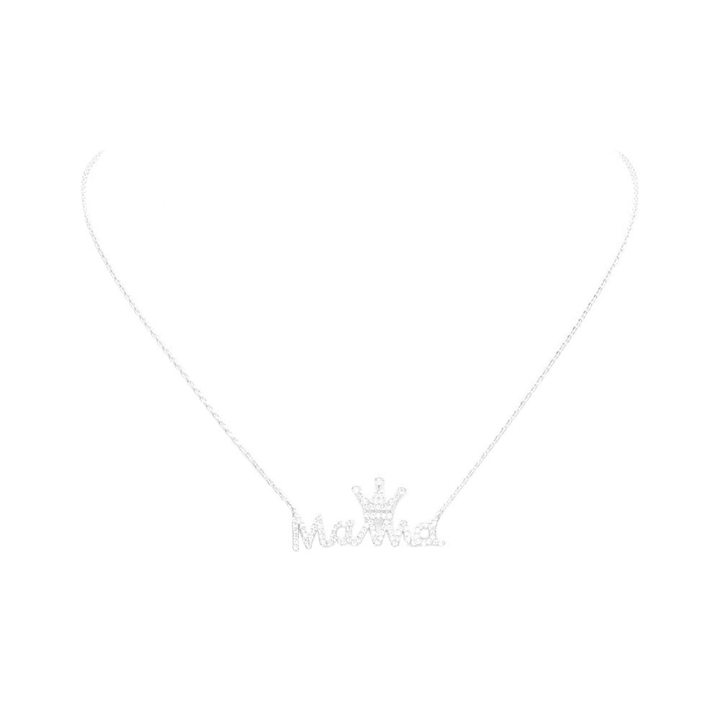 Gold Dipped CZ Crown MAMA Message Pendant Necklace