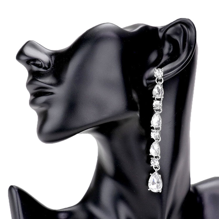 Round Teardrop Stone Link Evening Earrings