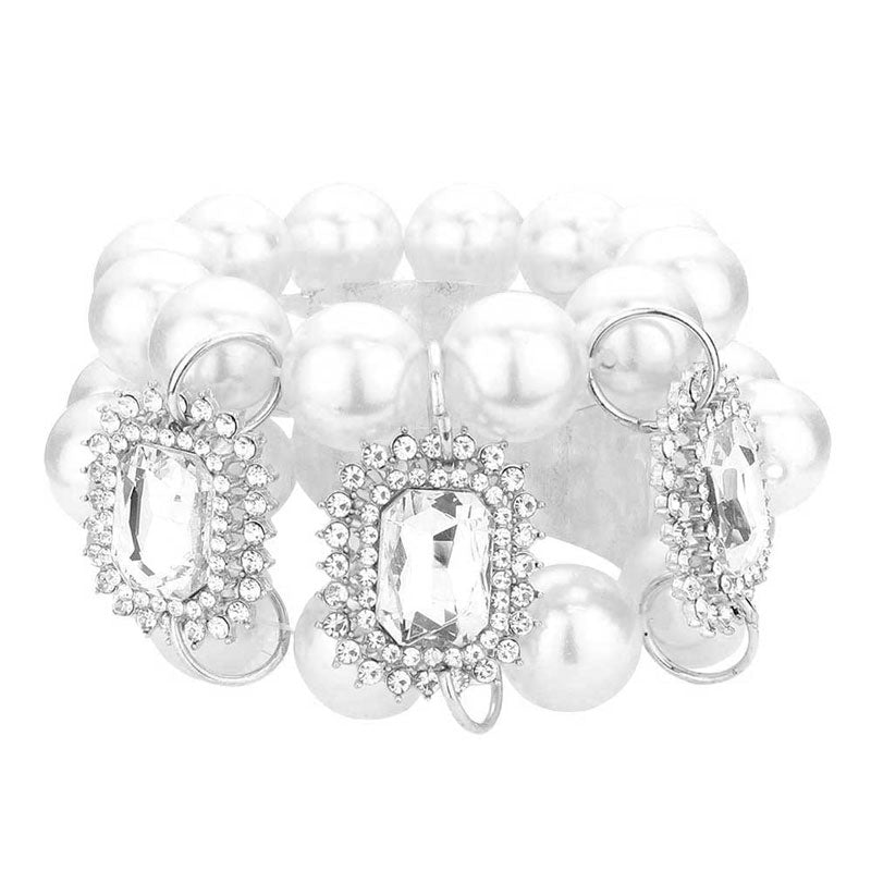Glass Stone Accented Pearl Stretch Bracelet