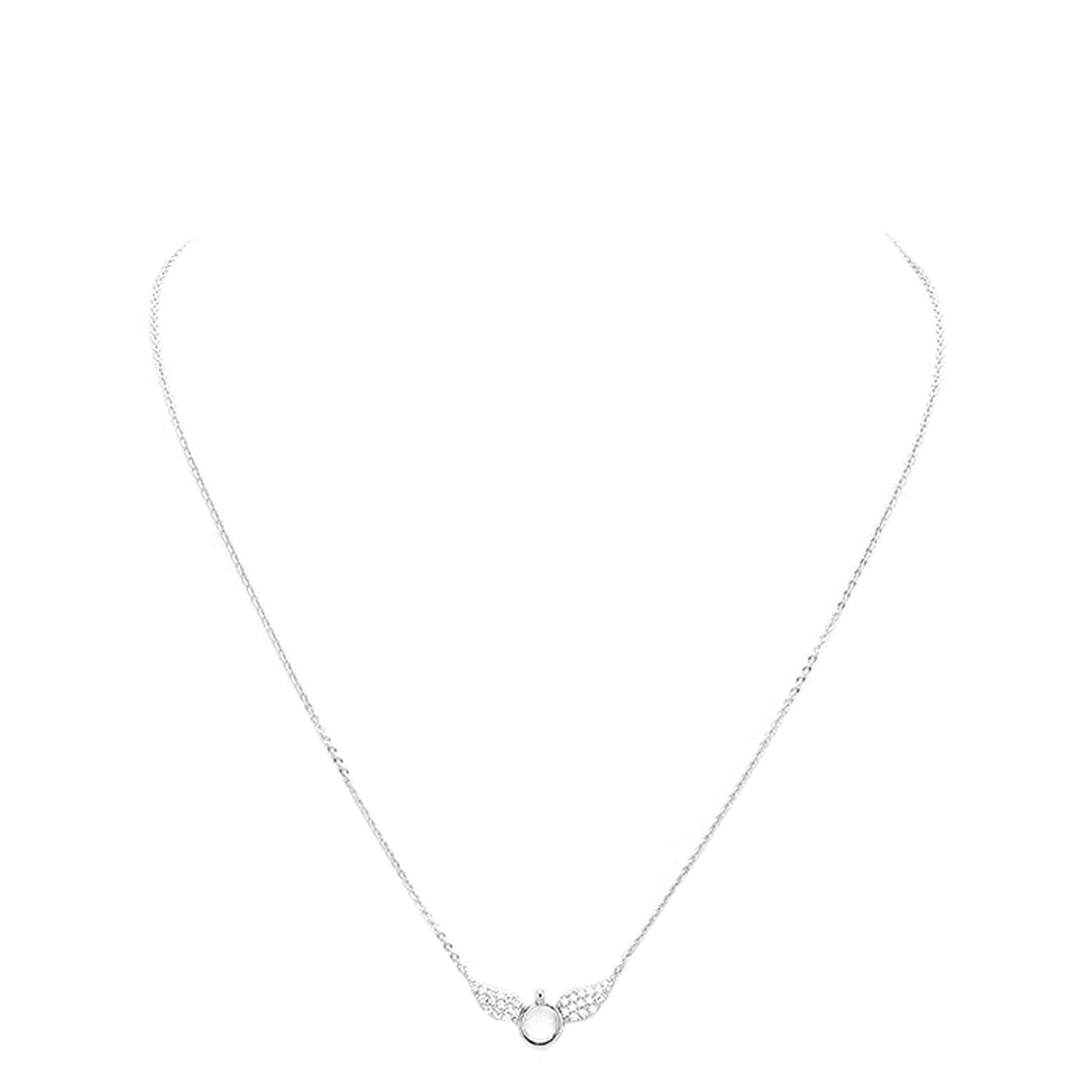 White Gold Dipped Cubic Zirconia Wings Pendant Necklace