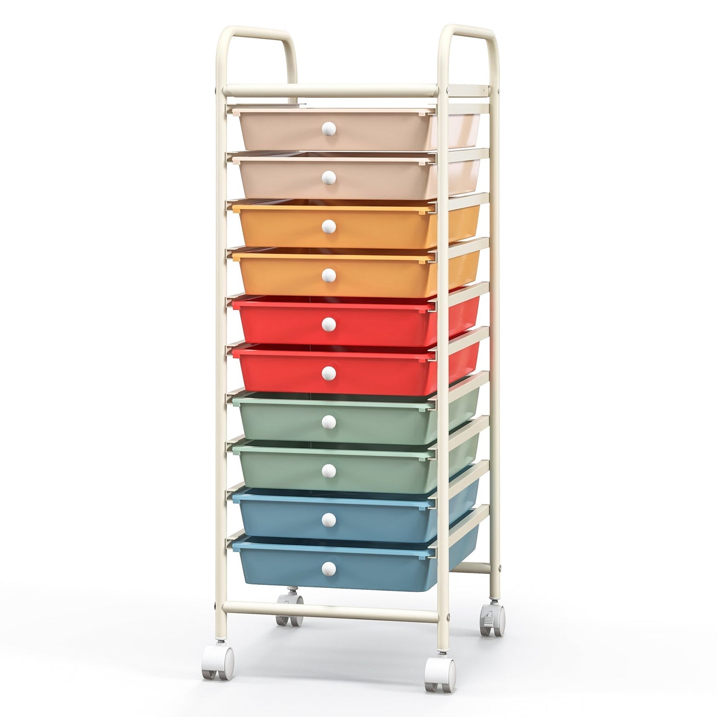 10-Drawer Rolling Storage Cart-Beige & Gray