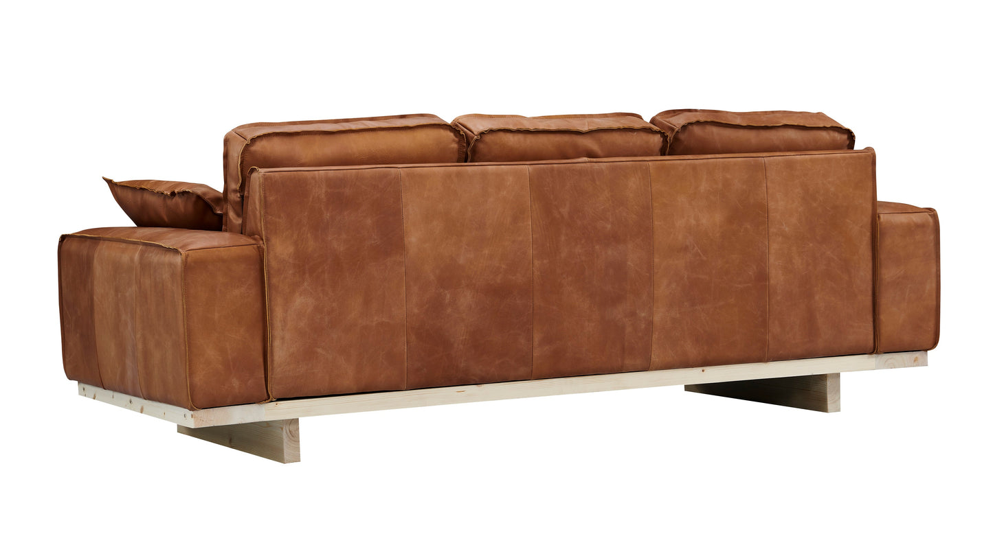 Wainscot Top Grain Leather Sofa - Light Chestnut