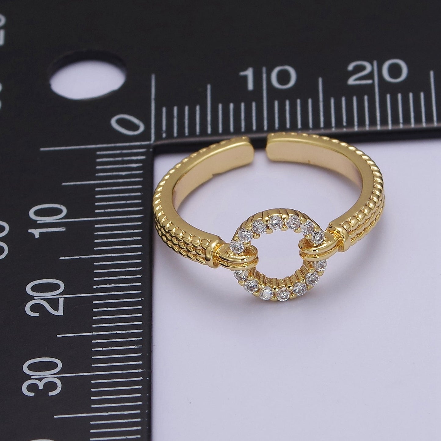 14K Gold Filled Open Circle Round Micro Paved CZ Textured Band Ring | O2071