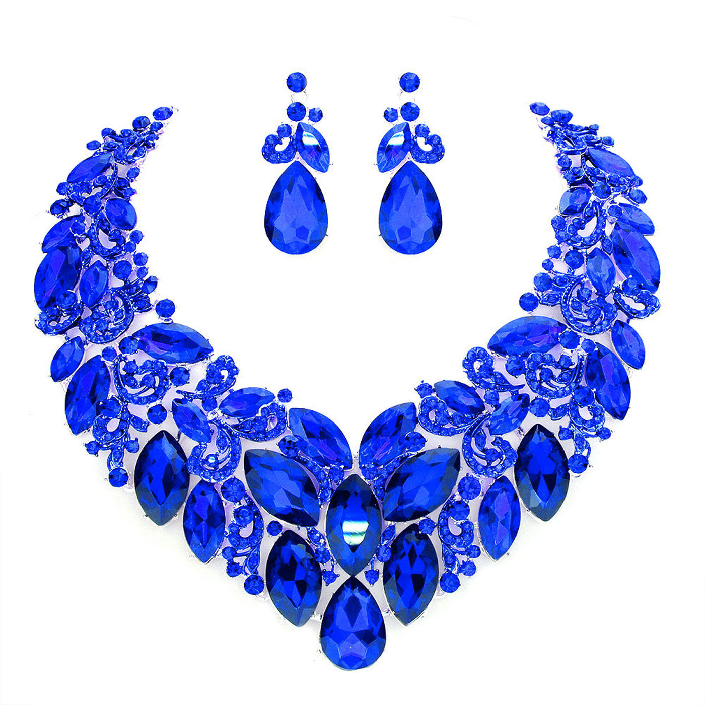 Marquise Stone Cluster Accented Evening Necklace