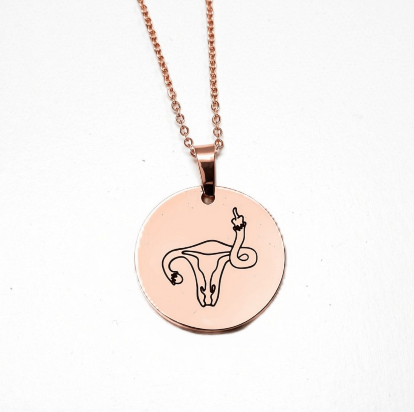 Uterus Middle Finger Circle Necklace - $10 from each donated to Plan C
