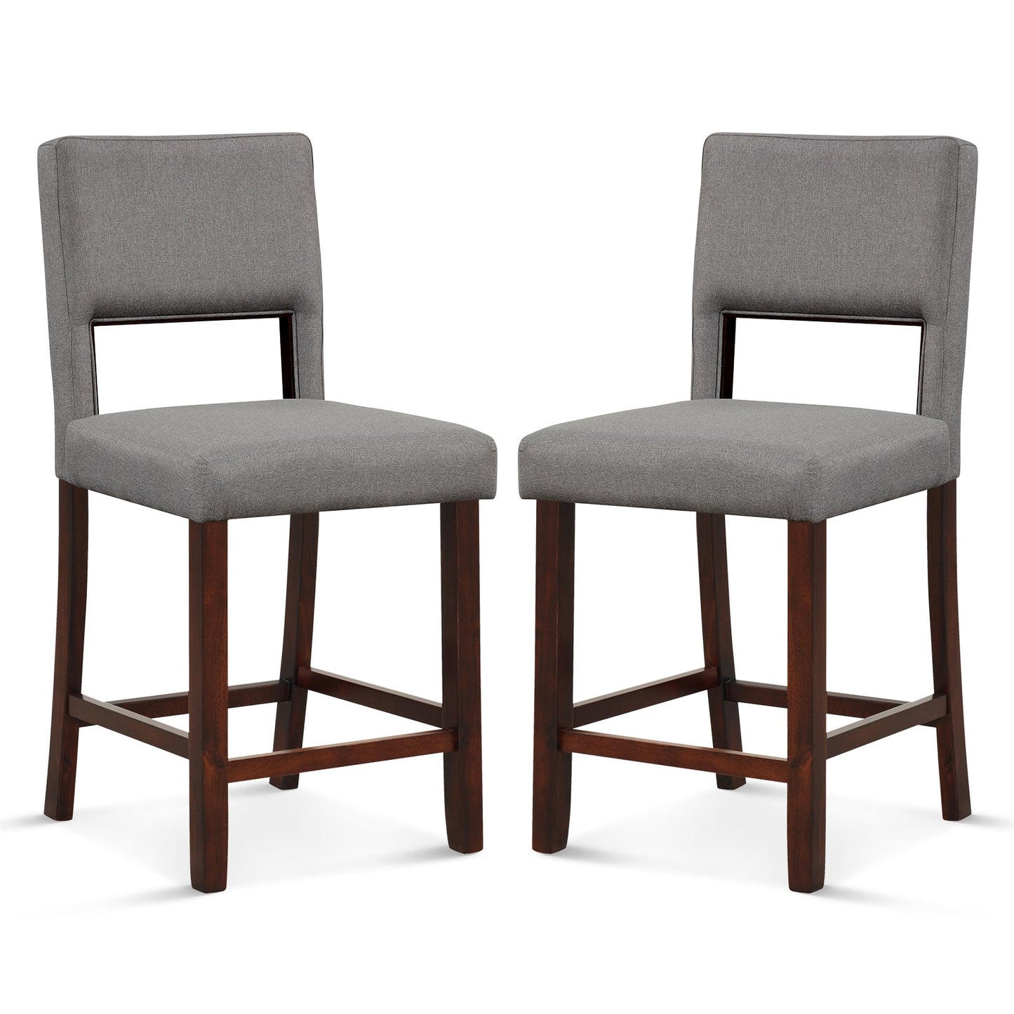 2 Piece Bar Chair Set with Hollowed Back and Rubber Wood Legs