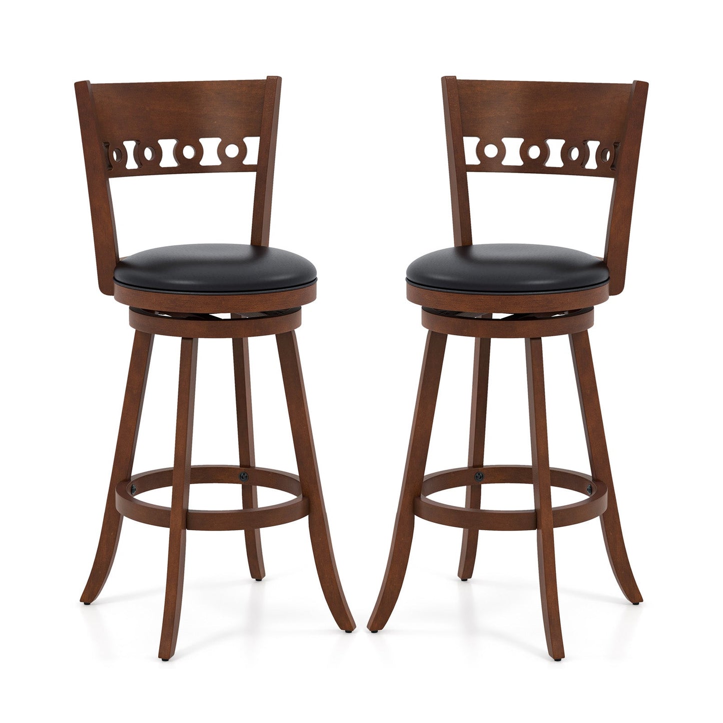 Set of 2 Swivel Bar Stools with Rubber Wood Frame