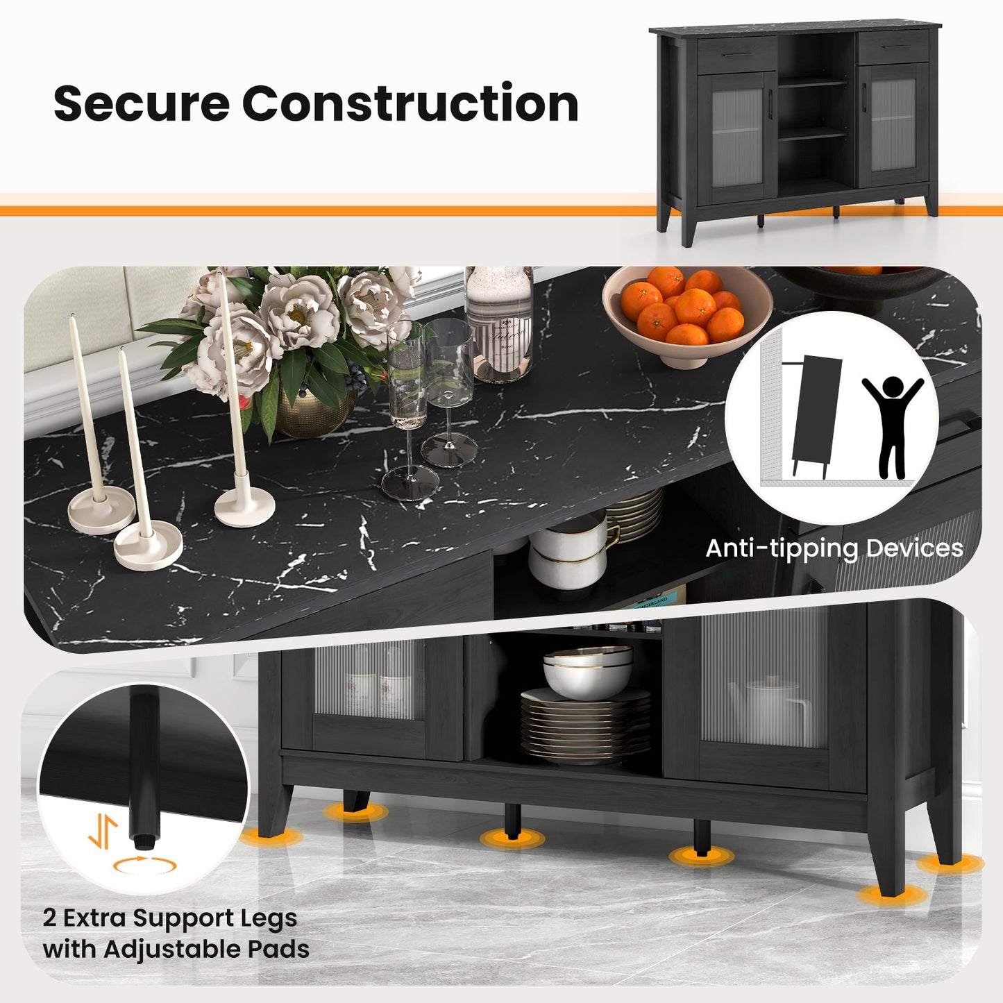 Sideboard Buffet Cabinet with 2 Drawers and 4 Adjustable Shelves