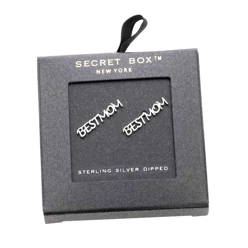 Silver Dipped Best Mom Metal Message Stud Earrings