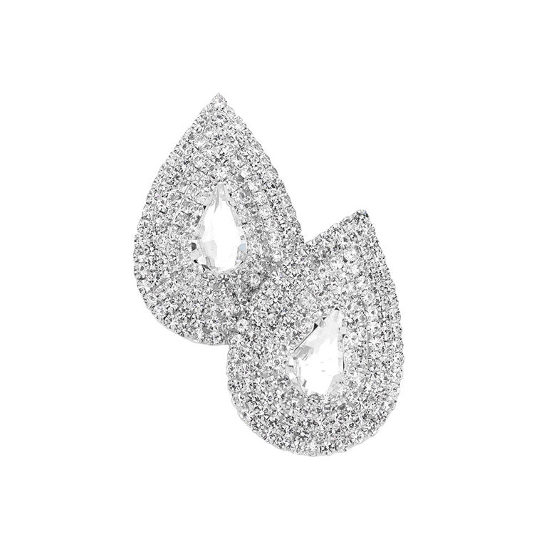 Teardrop Stone Accented Rhinestone Trimmed Evening Earrings