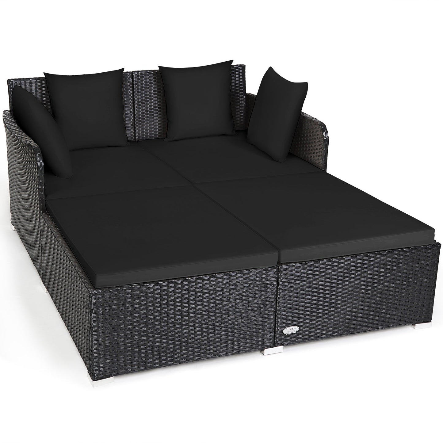 Spacious Outdoor Rattan Daybed with Upholstered Cushions and Pillows