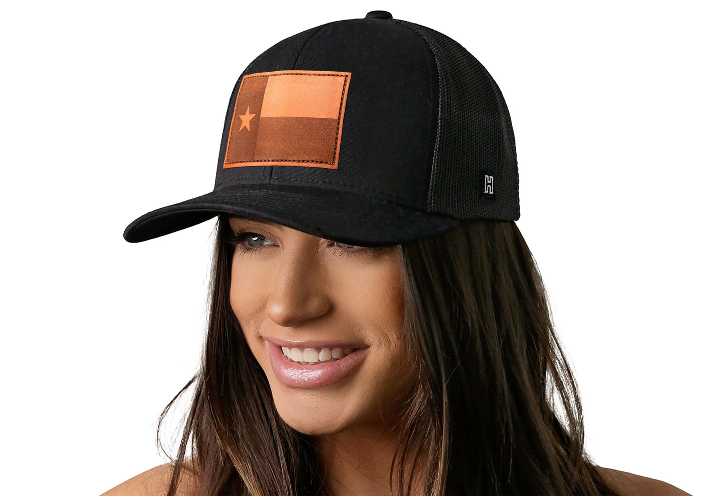 Texas Flag Trucker Hat Leather | Black Texas Flag Snapback