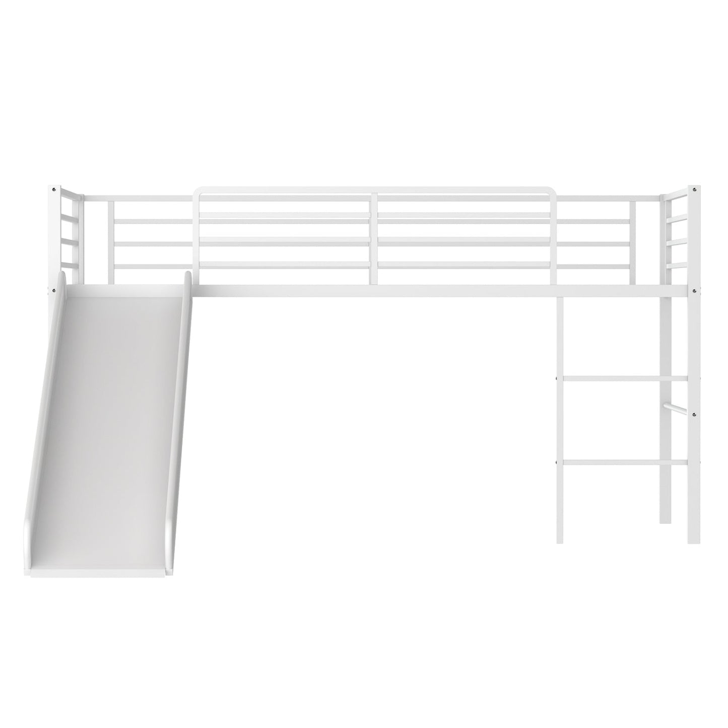 Twin Metal Loft Bed with Slide Safety Guardrails and Built-in Ladder