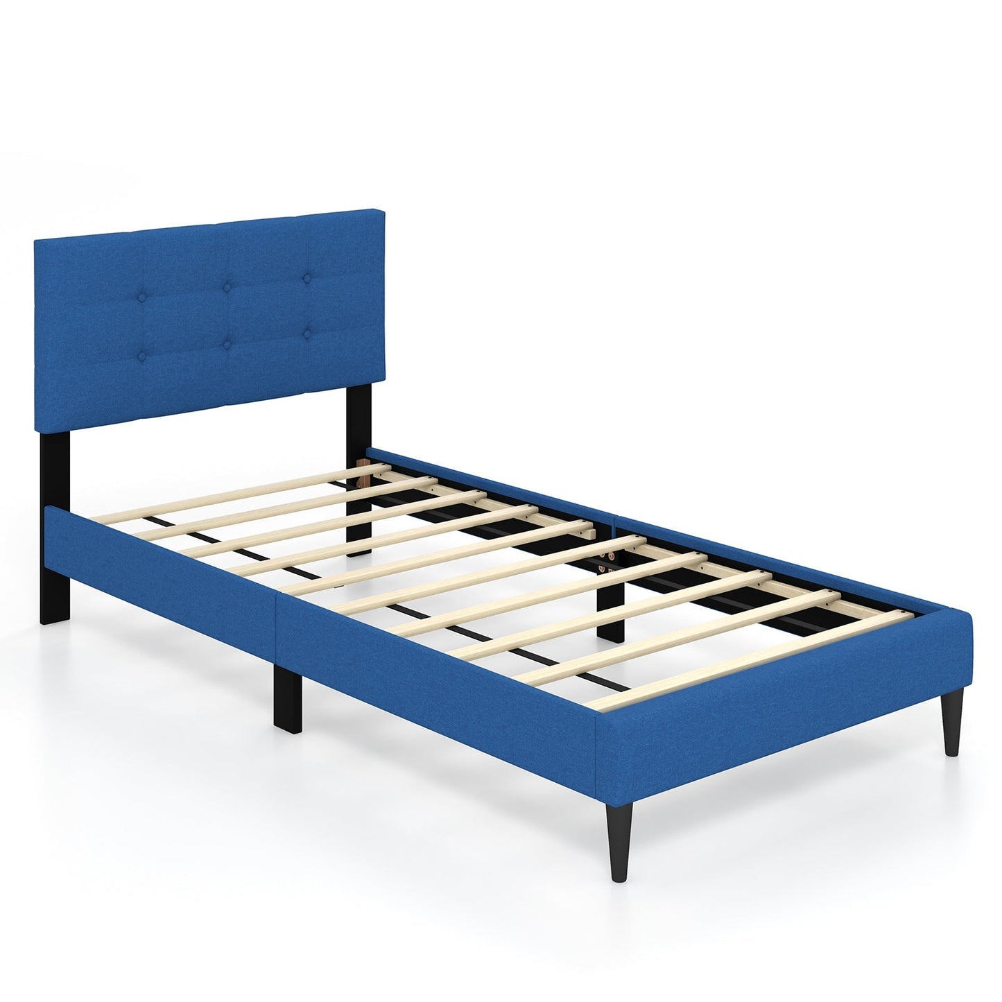 Twin Size Upholstered Platform Bed with Button Tufted Headboard-Gray