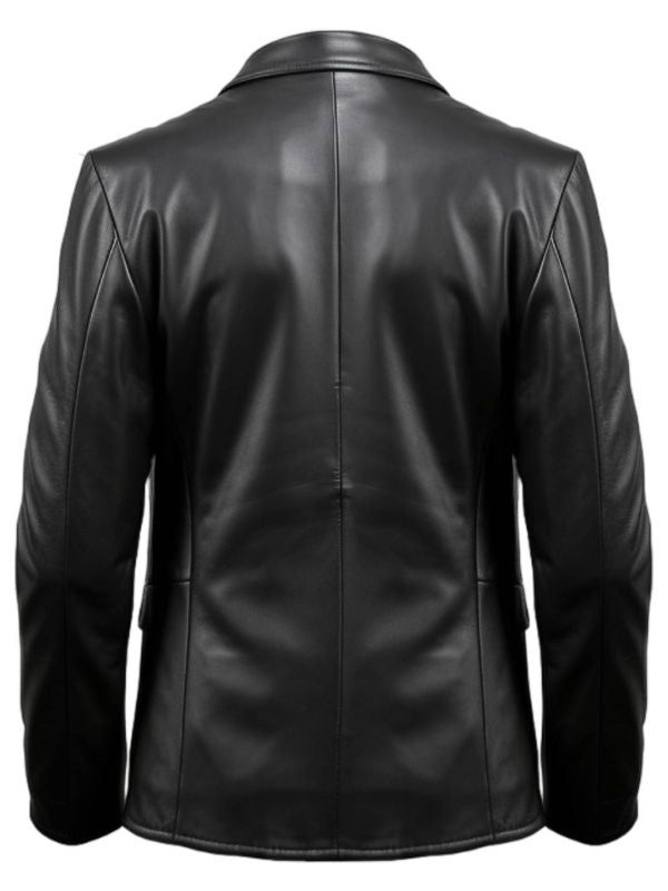 Two Button Men Black Leather Blazer – Leather Blazer for Men