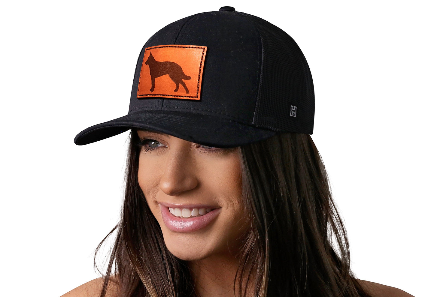 German Shepherd Trucker Hat Leather | Black Dog Snapback