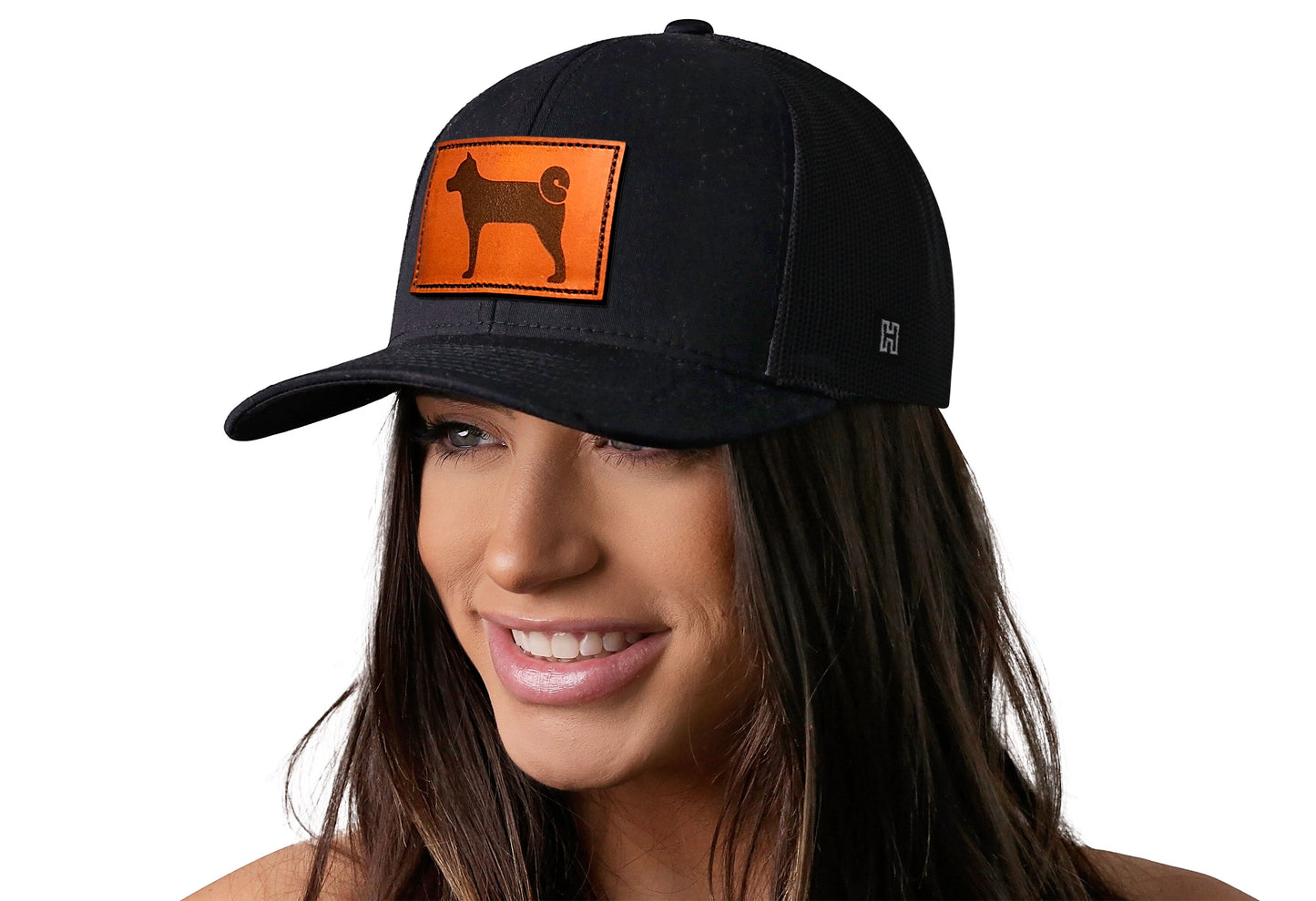 Shiba Inu Trucker Hat Leather | Black Dog Snapback