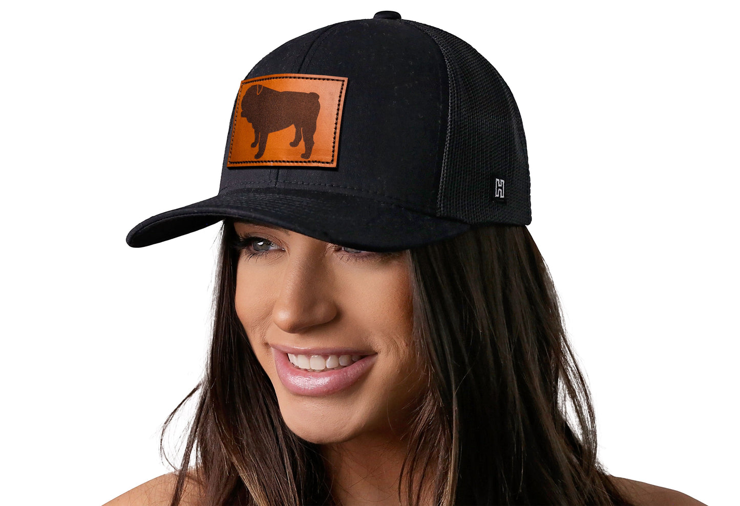 English Bulldog Trucker Hat Leather | Black Dog Snapback