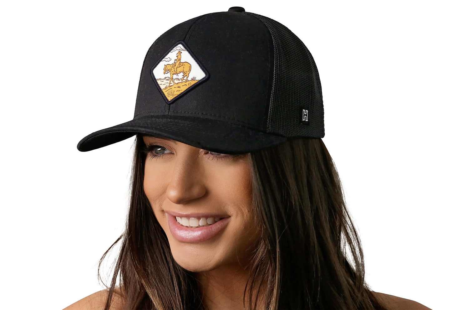 Horse & Cowboy Trucker Hat | Black Diamond Snapback