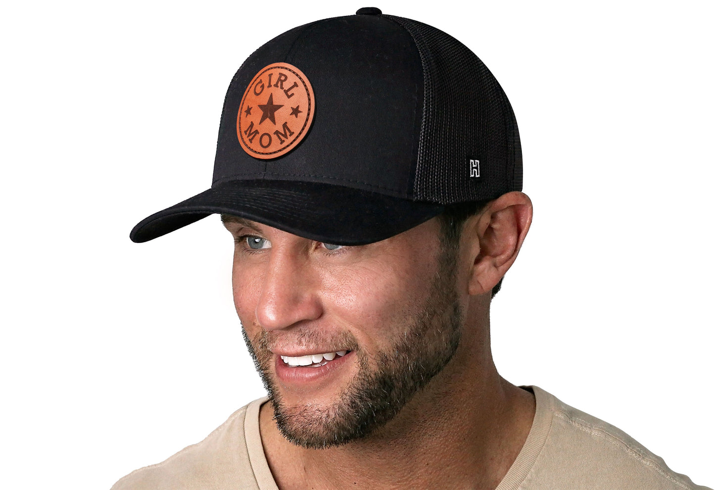 Girl Mom Leather Trucker Hat | Black Snapback