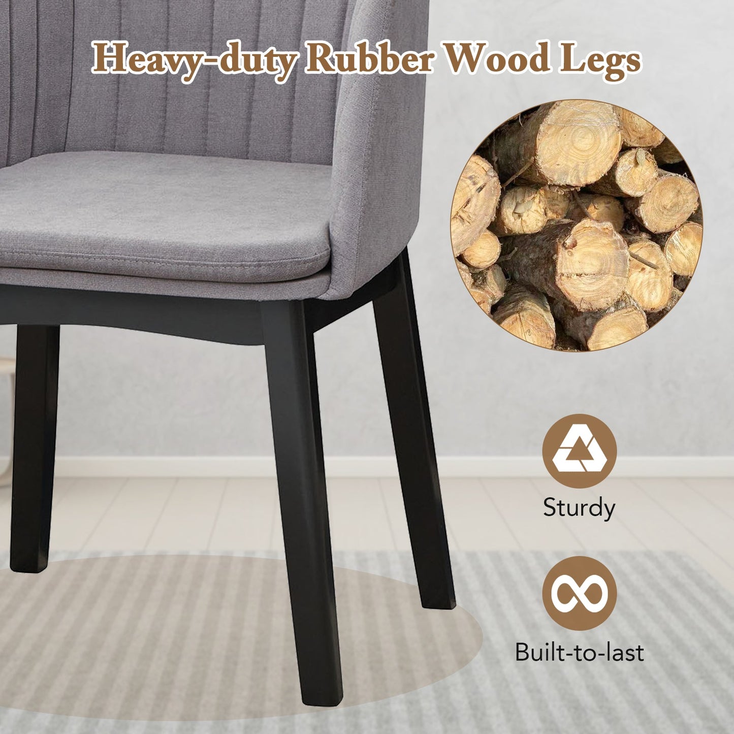 Upholstered Velvet Accent Modern Dining Chairs Set of 2 with Curved Backrests-Grey