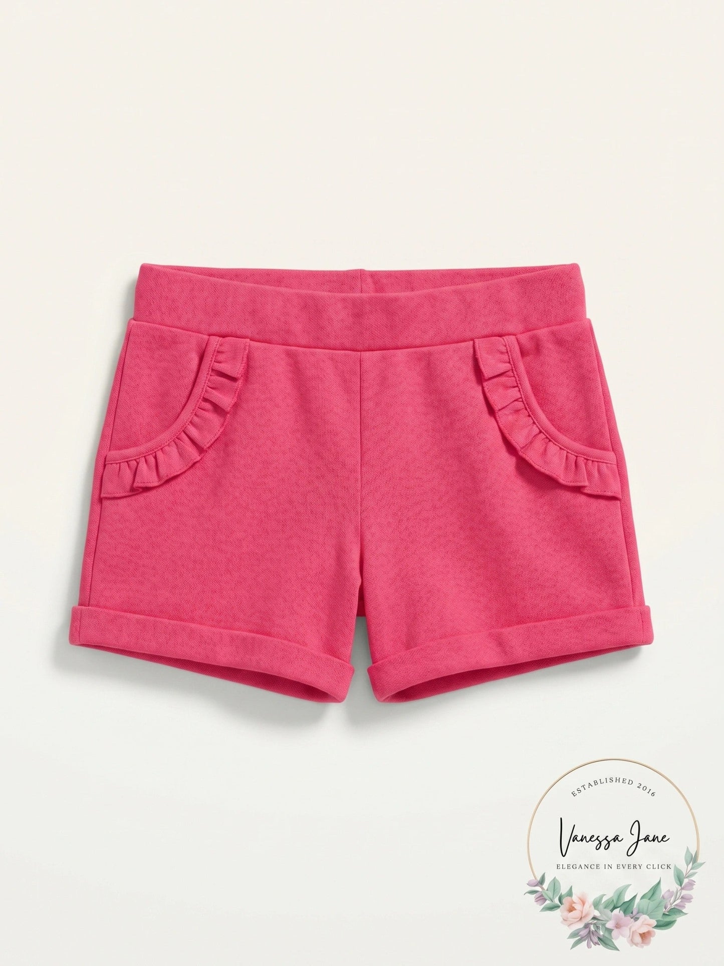 Hanes Little Girls' Ruffle Pocket Shorts, Pink, X-Small -4/5