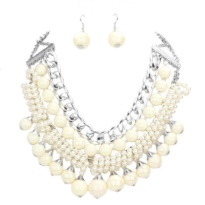Pearl Chunky Metal Chain Statement Necklace
