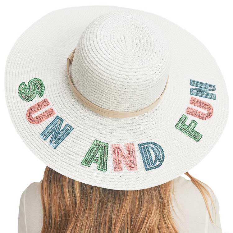Sun And Fun Sequin Message Straw Panama Sun Hat