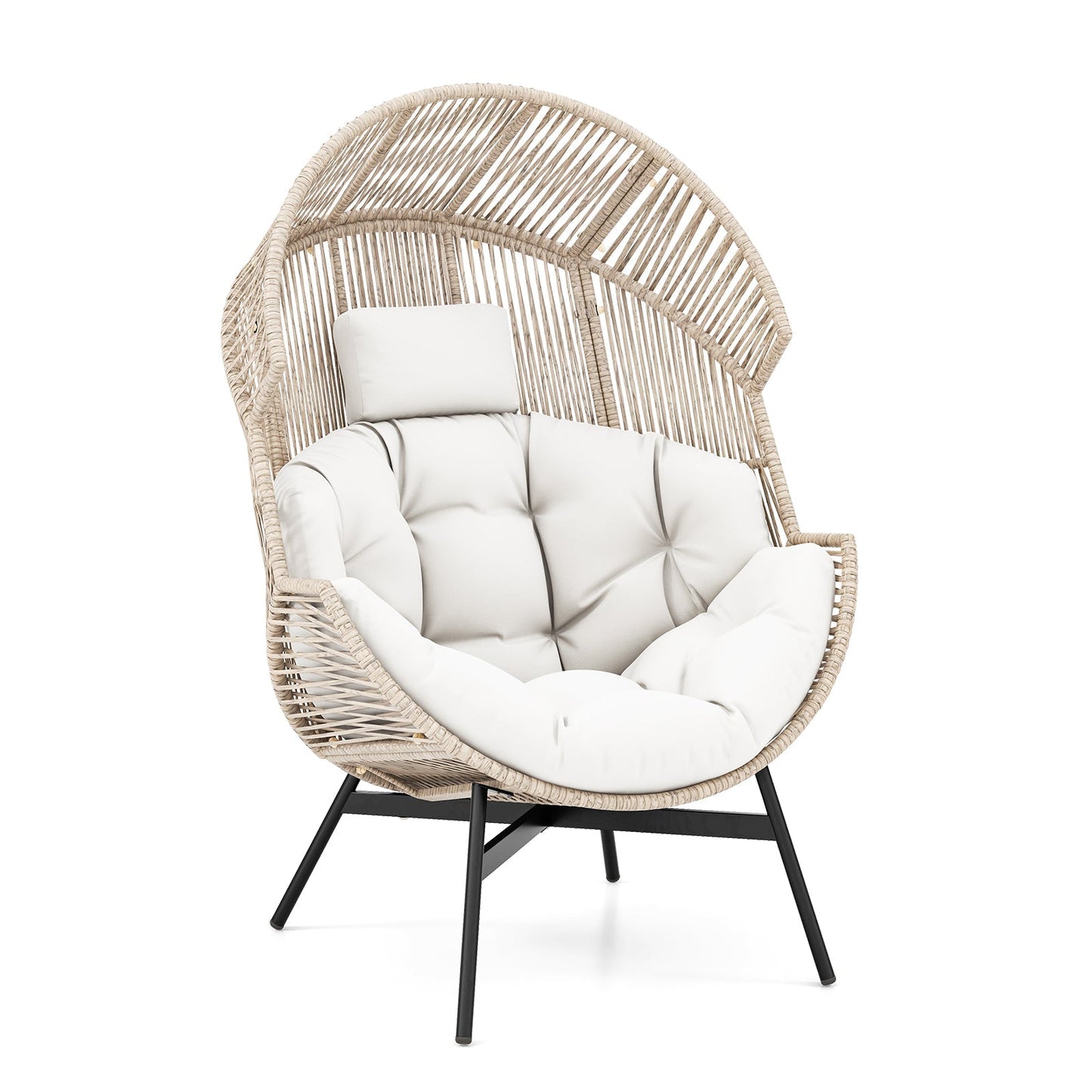 Wicker Oversized Egg Style Chair with Cushions and Headrest