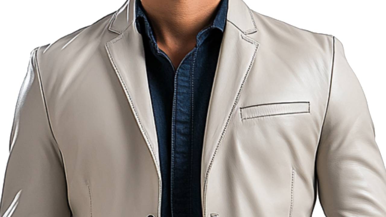 William White Leather Blazer for Men