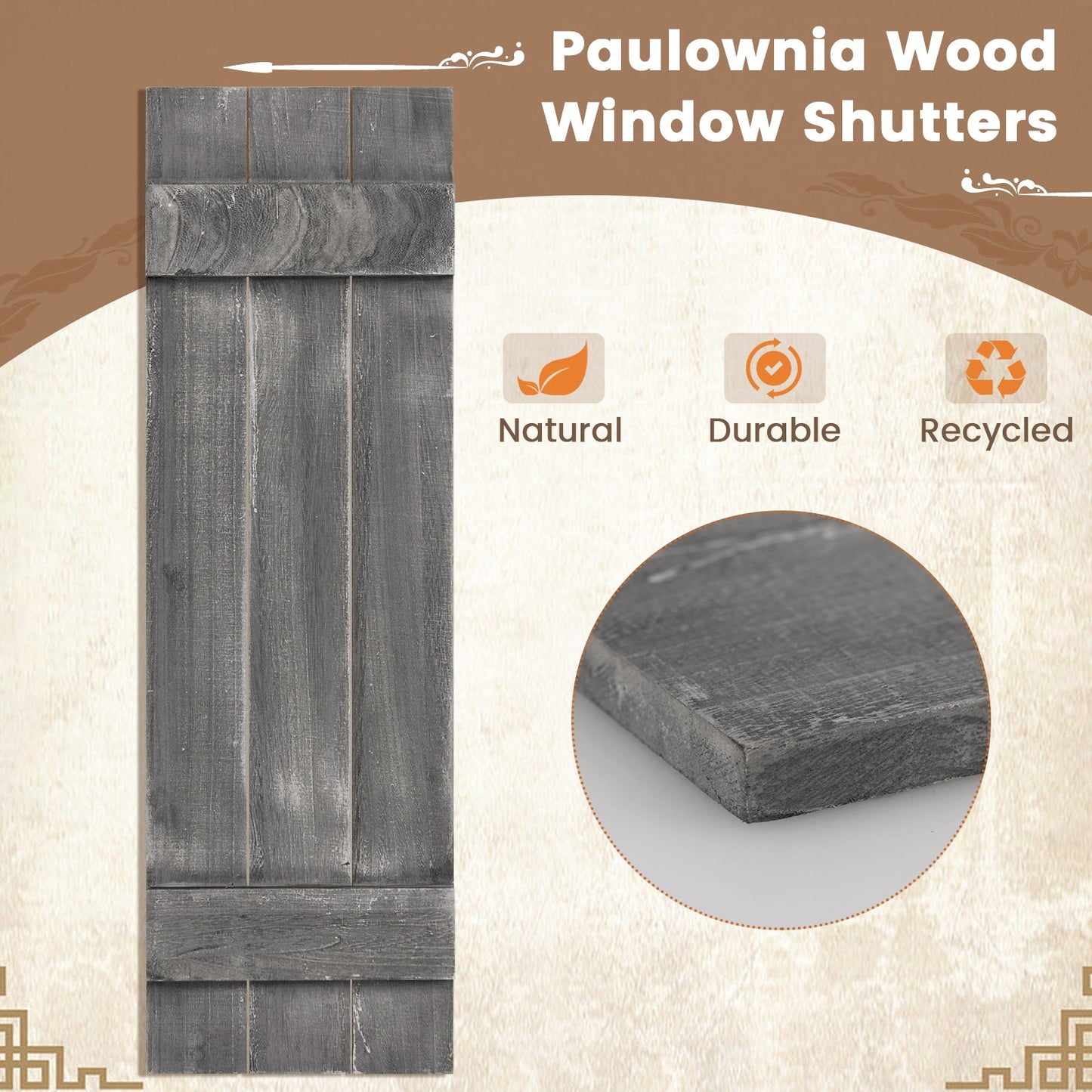 36 x 11 Inch Farmhouse Paulownia Wood Window Shutters Set of 2 for Windows