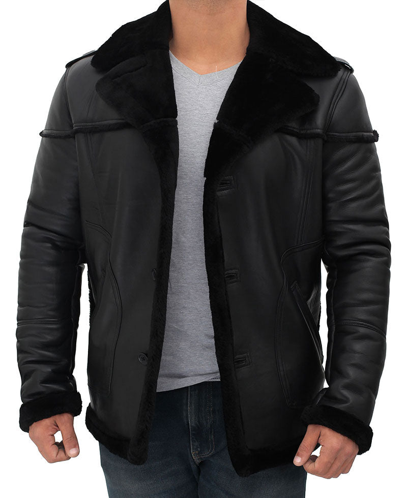 Men’s Black Shearling Winter Leather Jacket