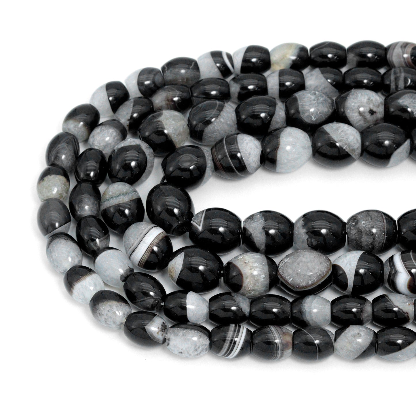 White Black Druzy Agate Barrel Beads, Sku#YK26