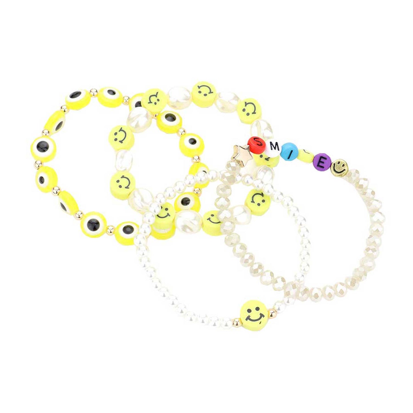 4PCS Freshwater Pearl Evil Eye Beaded Stretch Bracelets