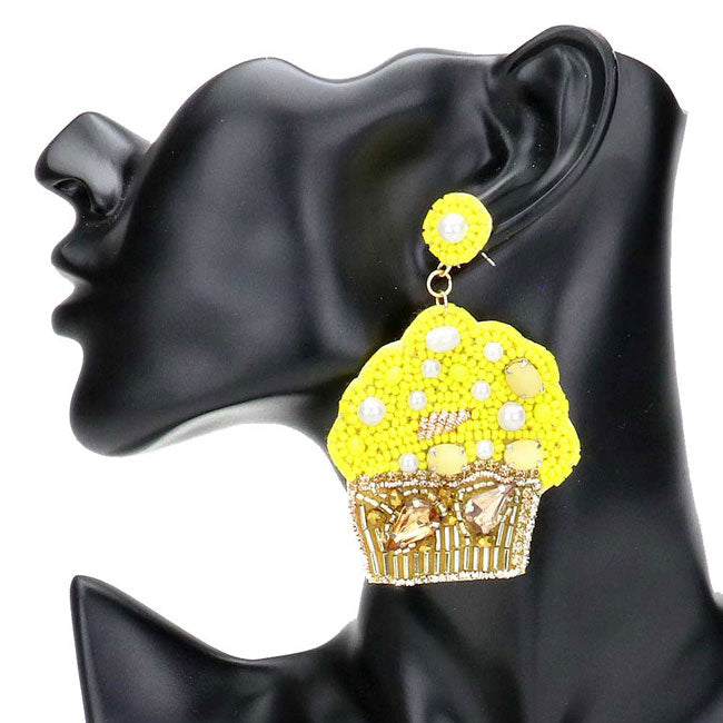 Felt Back Multi Bead Cupcake Earrings