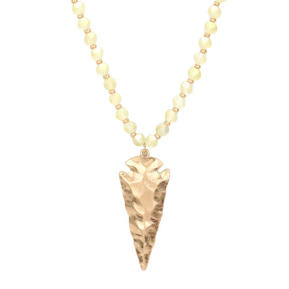 Hammered Metal Arrow Pendant Faceted Beads Long Necklace