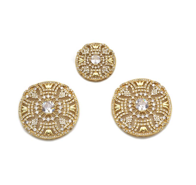 Large CZ Gold Filigree Style Round Charm, Sku#LX146