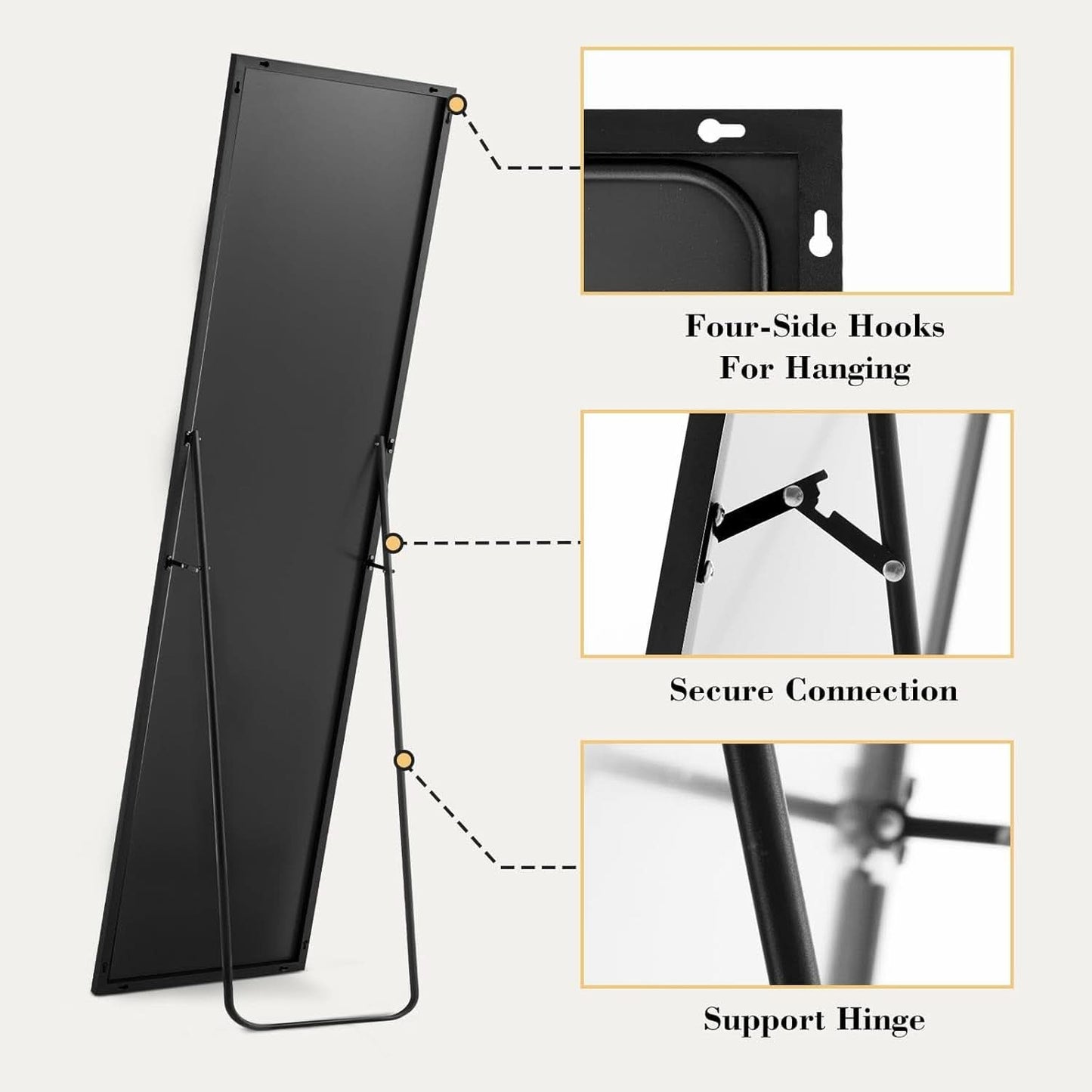 Full Length Floor Mirror 59x17 Aluminum Frame for Bedroom