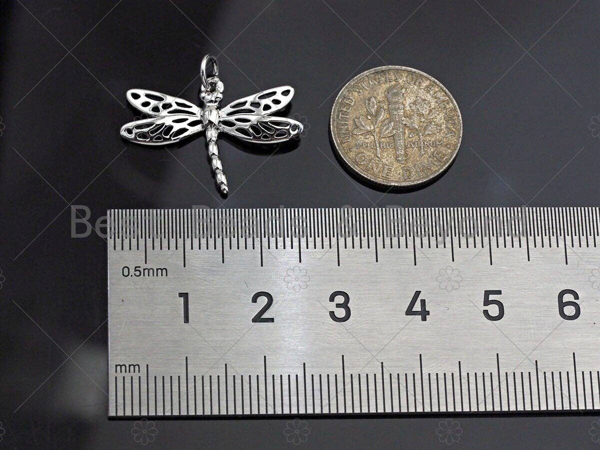 CZ Micro Pave Dragonfly Shape Pendant/Charm,Dragonfly Cubic Zirconia Pendant, Silver/Gold Tone,24x17mm,Sku#L316