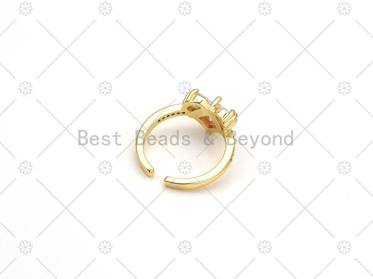 Big Clear and Pink Heart Adjustable Ring, Sku#LK484