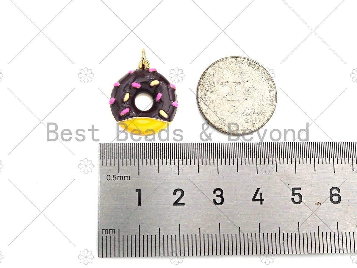 Gold Filled Colorful Enamel Doughnut Shape Pendant,18K Gold Filled Pink/Blue/Brown Enamel Charm,18x20mm,Sku#L571