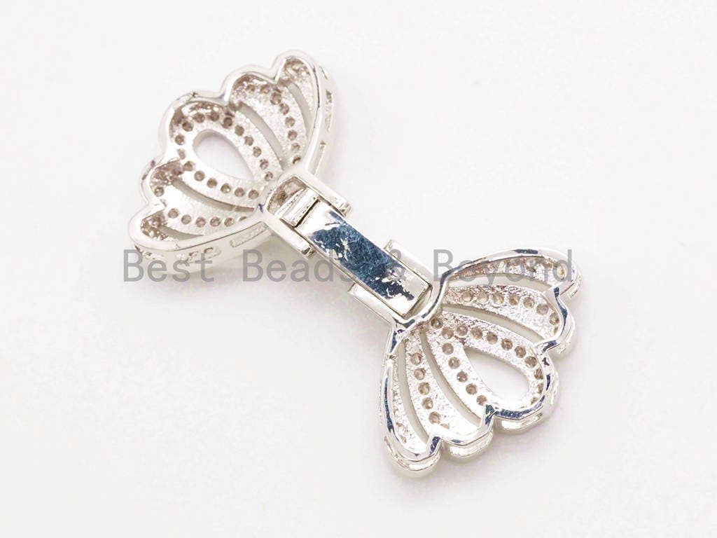 CZ Micro Pave Floral Fold Over Multi Stands Clasp, Cubic Zirconia Buckle Interlock Clasp, Beading supplies, 11x32mm/44x23mm, sku#H16