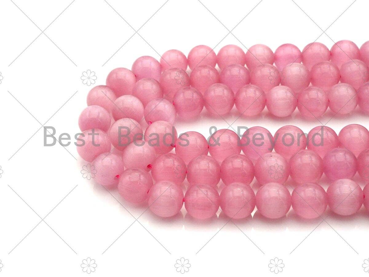 Cat's Eye Pink/Red Round Beads, 6mm/8mm/10mm/12mm Smooth Round, 15.5'' Full Strand, Sku#UA163