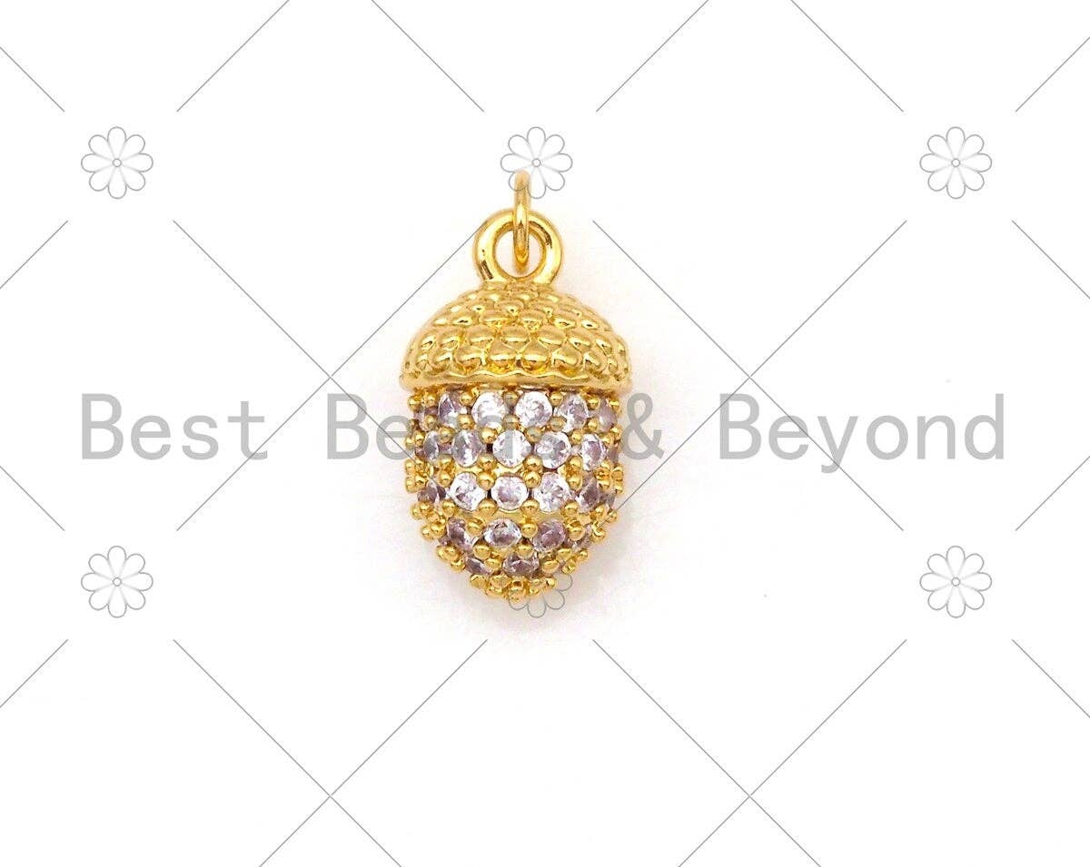 CZ Micro Pave Pine Cone Shape Pendant/Charm, 18K Gold Filled Pine Cone Charm, Necklace Bracelet Charm Pendant, 16x9mm,Sku#Y485