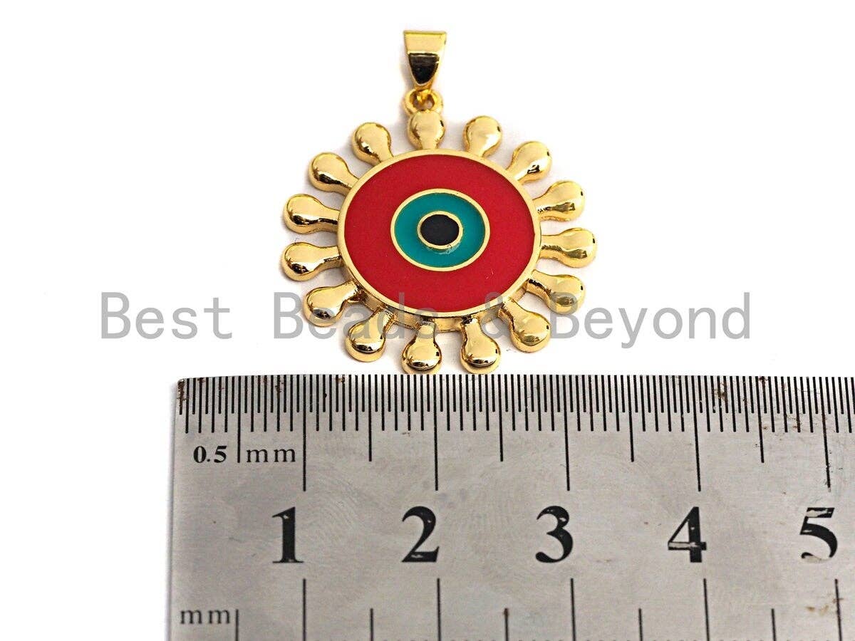 Enamel Colorful Sunflower Evil Eye Round Pendant,CZ Micro Pave Oil Drop pendant,Enamel pendant,Enamel Jewelry,26x27mm,sku#F974
