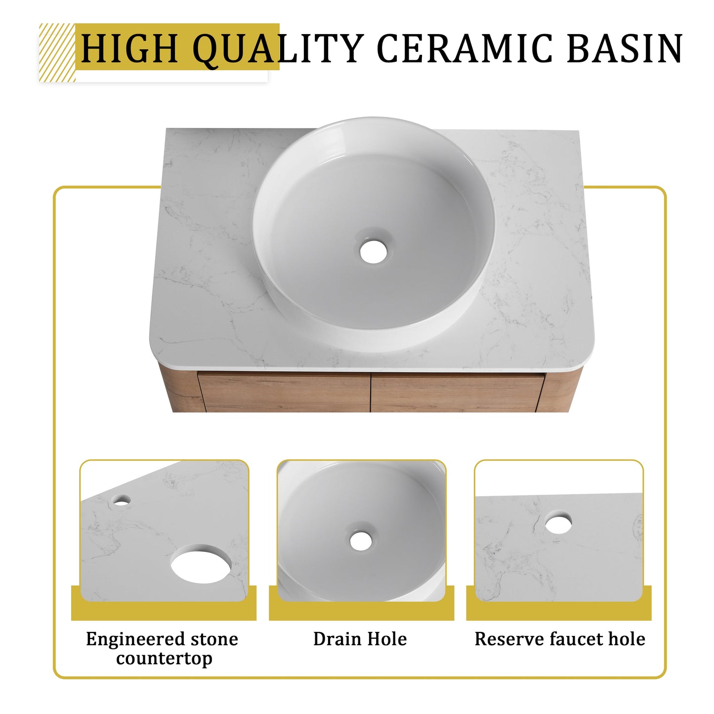 30'' Wall-Mounted Bathroom Vanity With Ceramic Art Sink