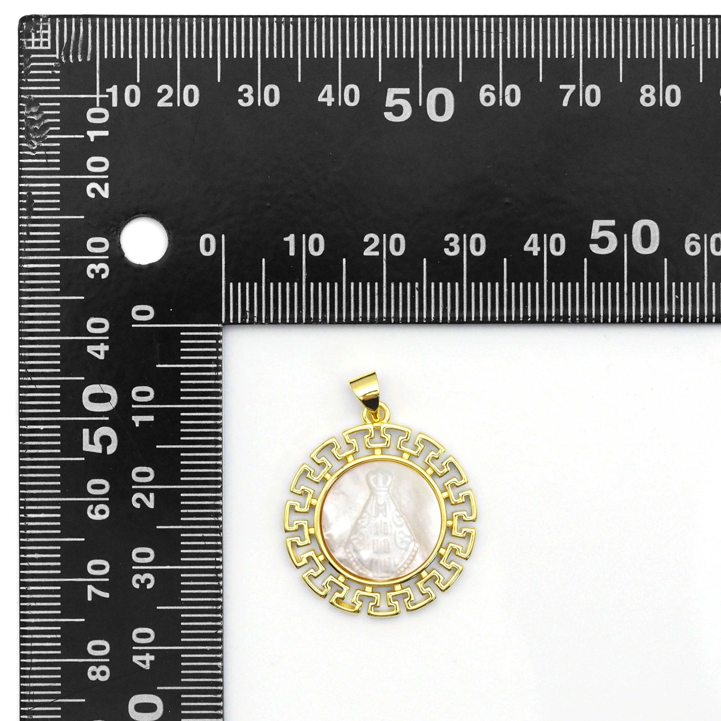 Gold Round Mop Pearl Religous Charm, Sku#LX240